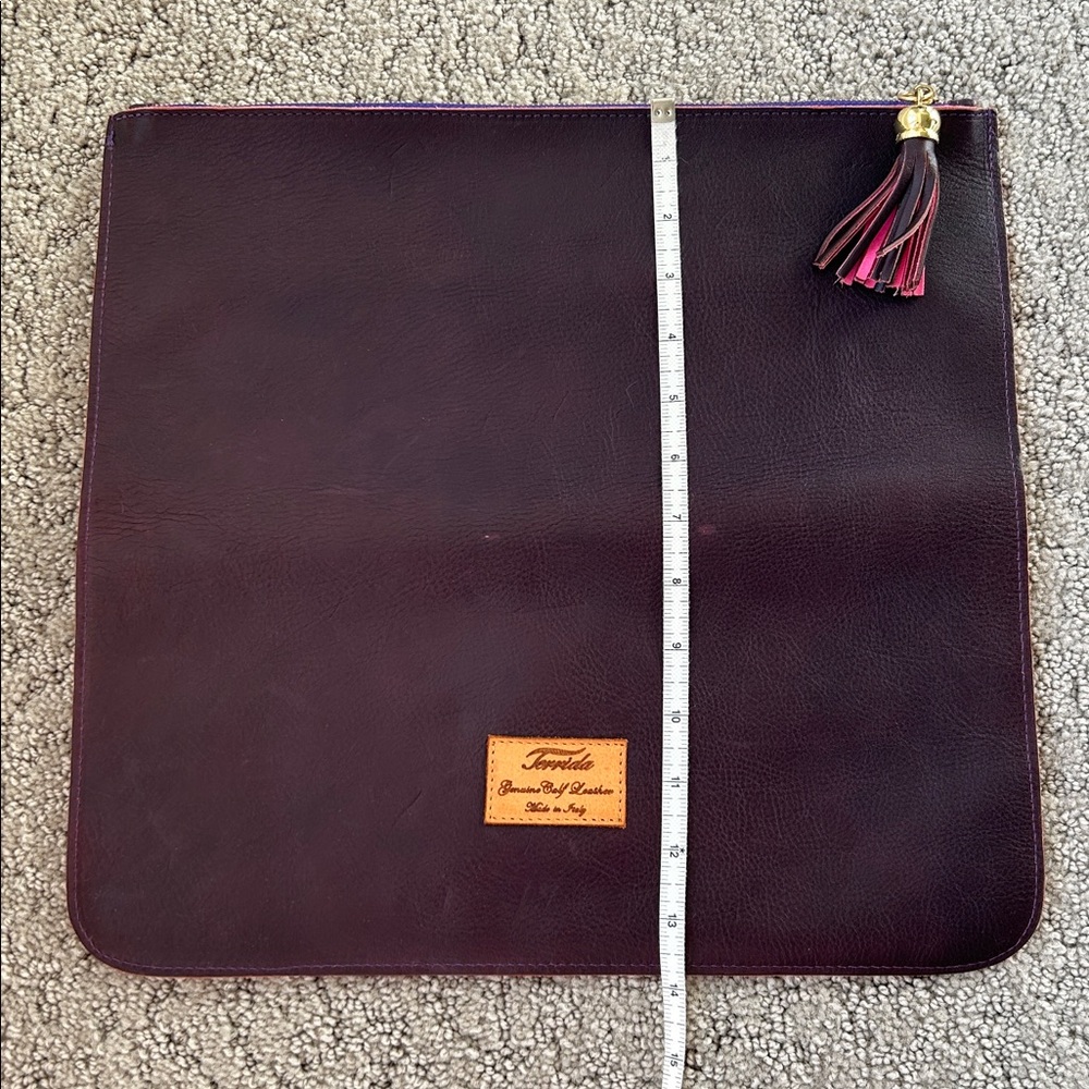 Terrida Genuine Calf Leather Folded Clutch Travel Bag Plum Pink Interior Purse - Picture 5 of 12